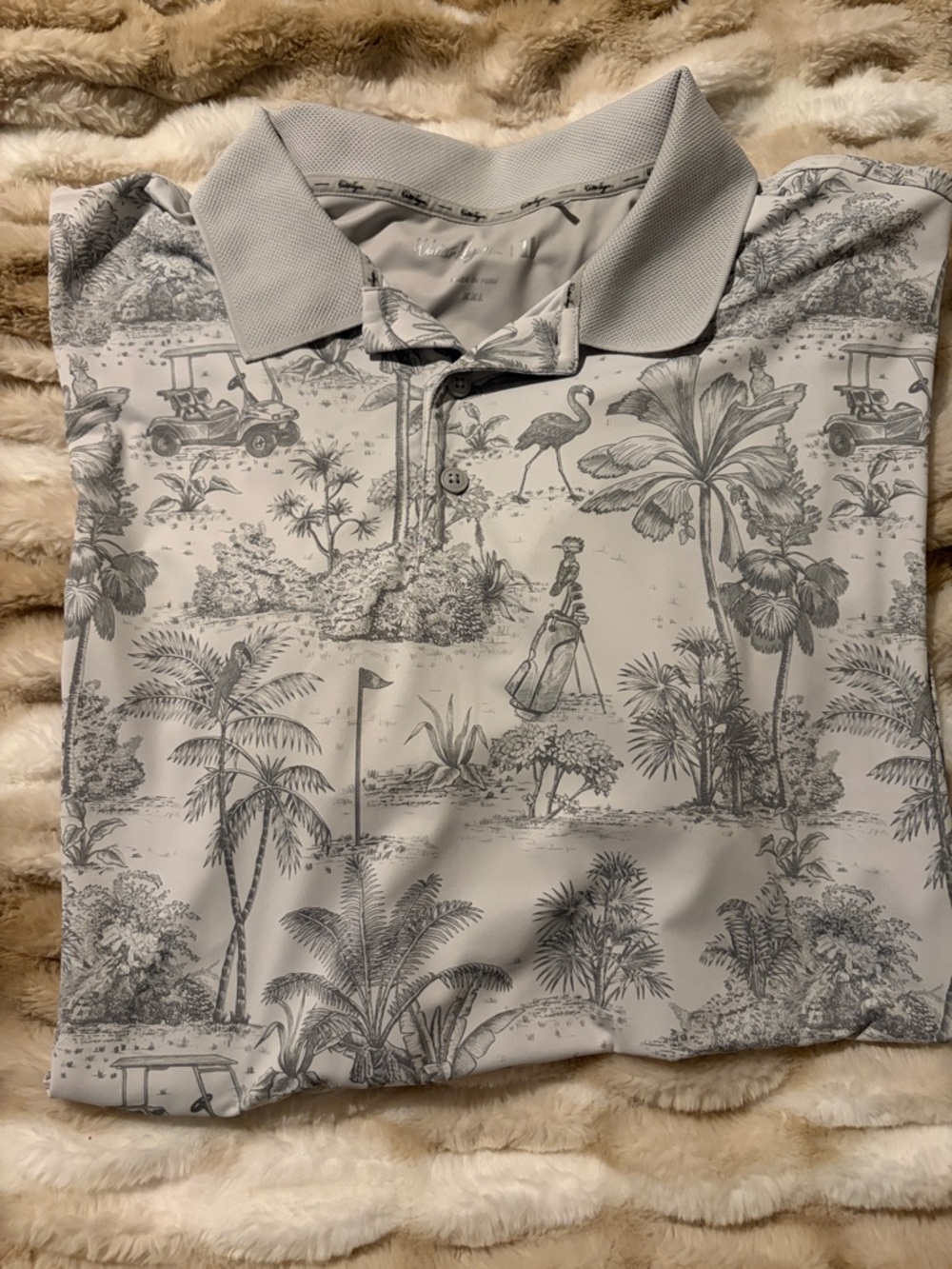 Walter Hagen Grey and White Tropical Print Polo